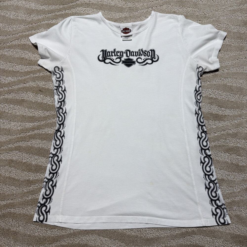 Harley-Davidson Women’s Plus 1X T-Shirt White Side Aztec Made USA 2008 Aruba